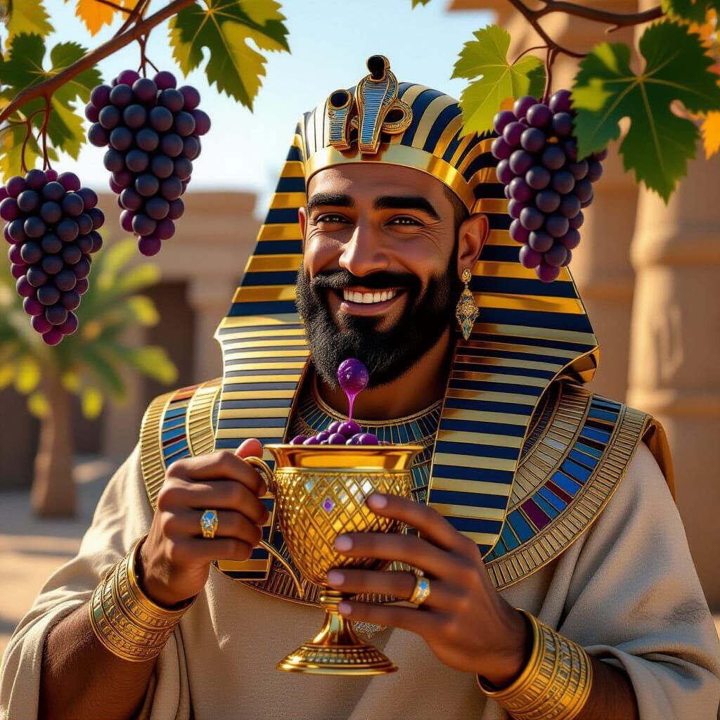 Pharaoh Squeezes Grapes into Jeweled Goblet