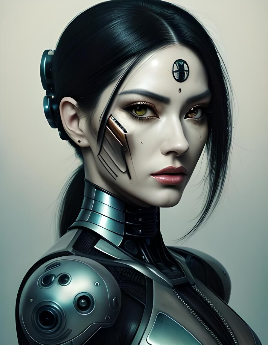 Orange cyborg woman