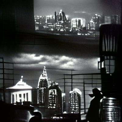 Black and white city skyline from a high rise