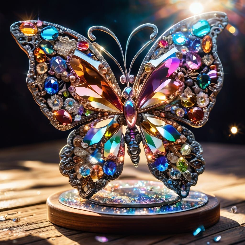 Luxurious Butterfly Figurine Illuminated by Soft Sunlight