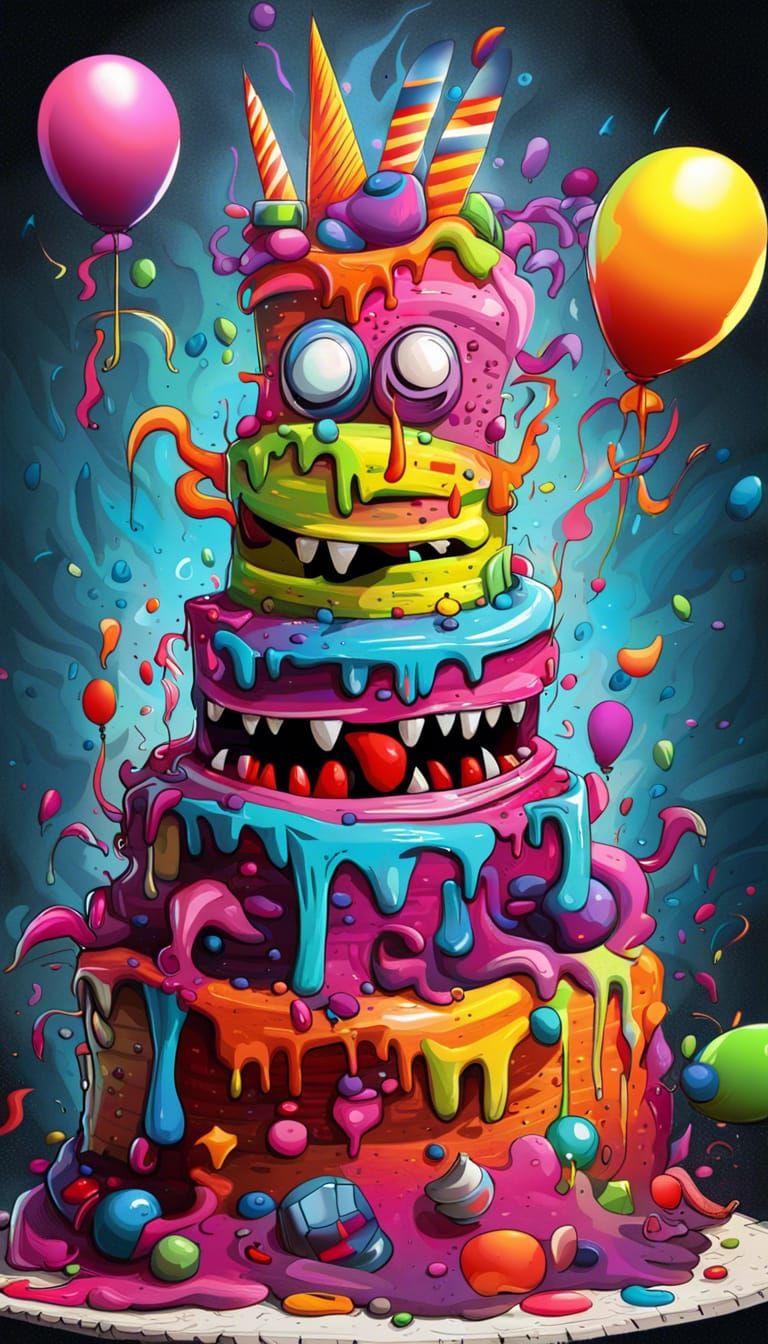 Birthday Cake monster party graffiti - AI Generated Artwork - NightCafe  Creator