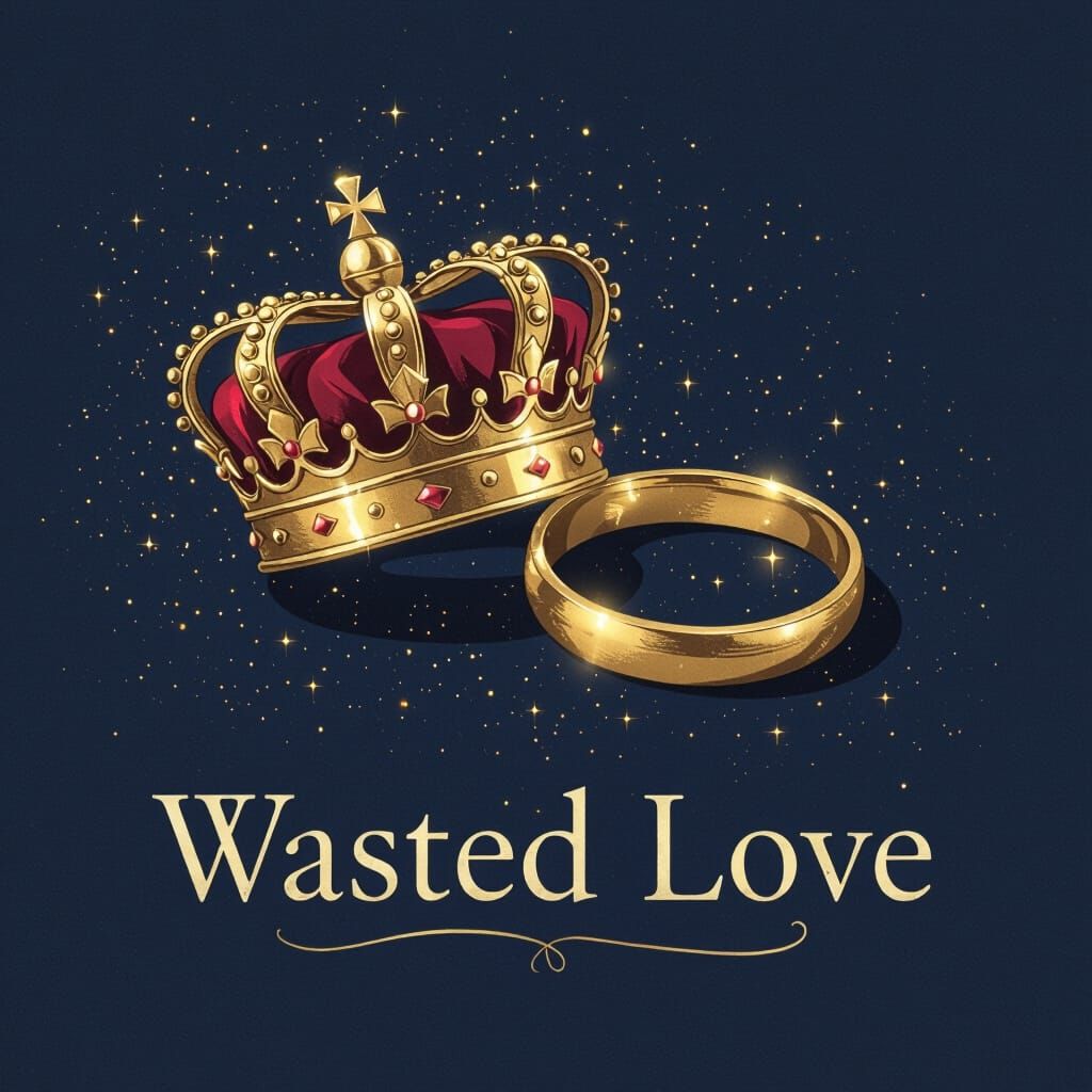 book cover gold crown and ring intertwined royal elegant simple Wasted love intricate details, HDR, beautifully shot, hyperrealistic, sharp ...