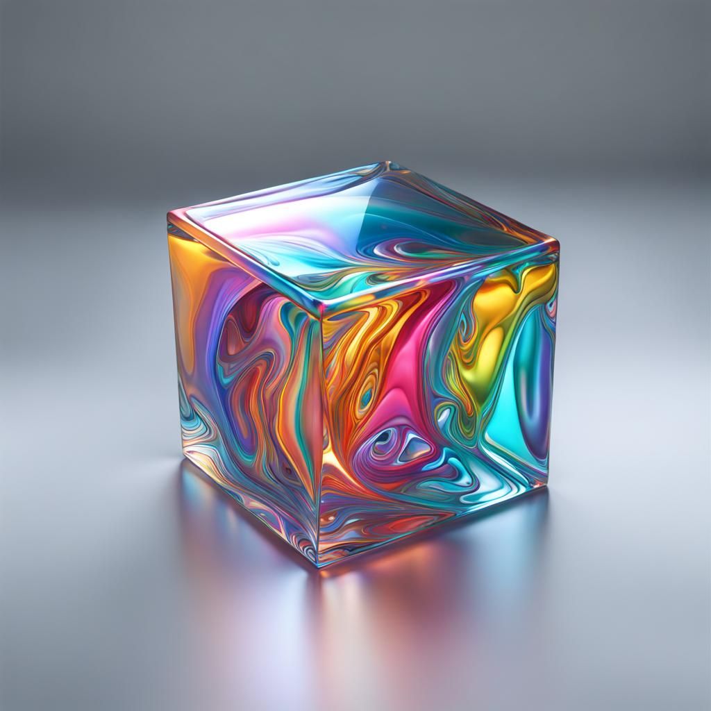 Isabeaudanjou 3D glass skew cube, iridescent glass material, 3D, intricate detail, colorful, no background ...  by @Isabeau
