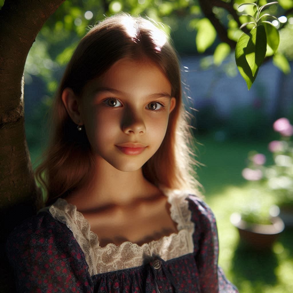 Photographic portrait of a girl in the garden