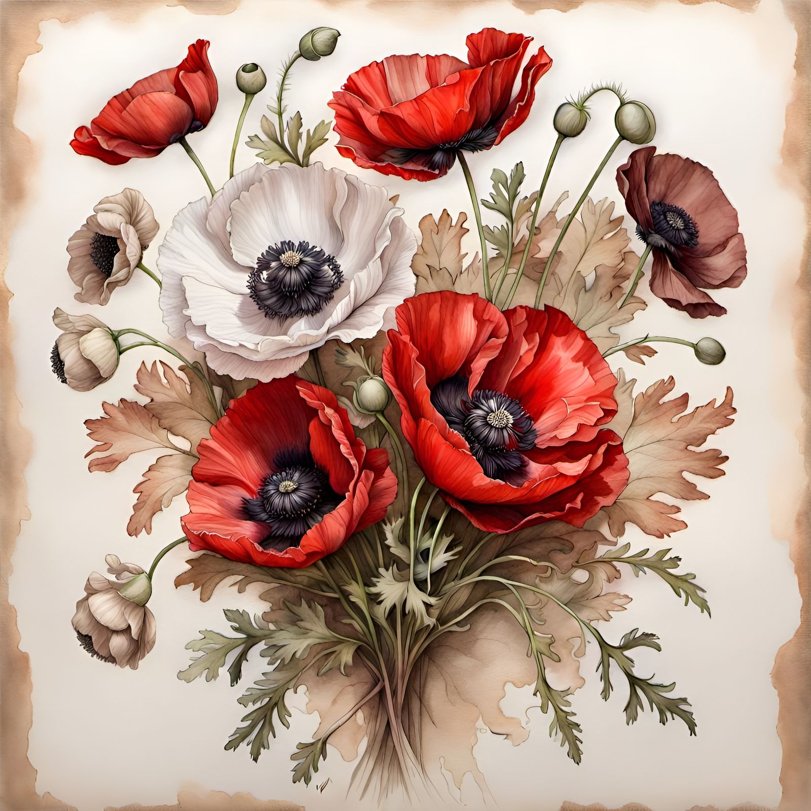 botanical color ink drawing of flowers  by @Chirminth