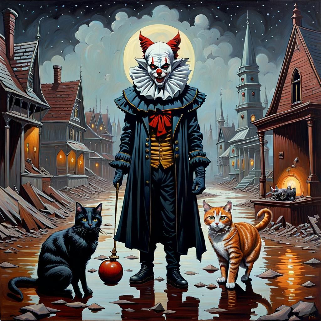 Spooky Clown and Cats - AI Generated Artwork - NightCafe Creator