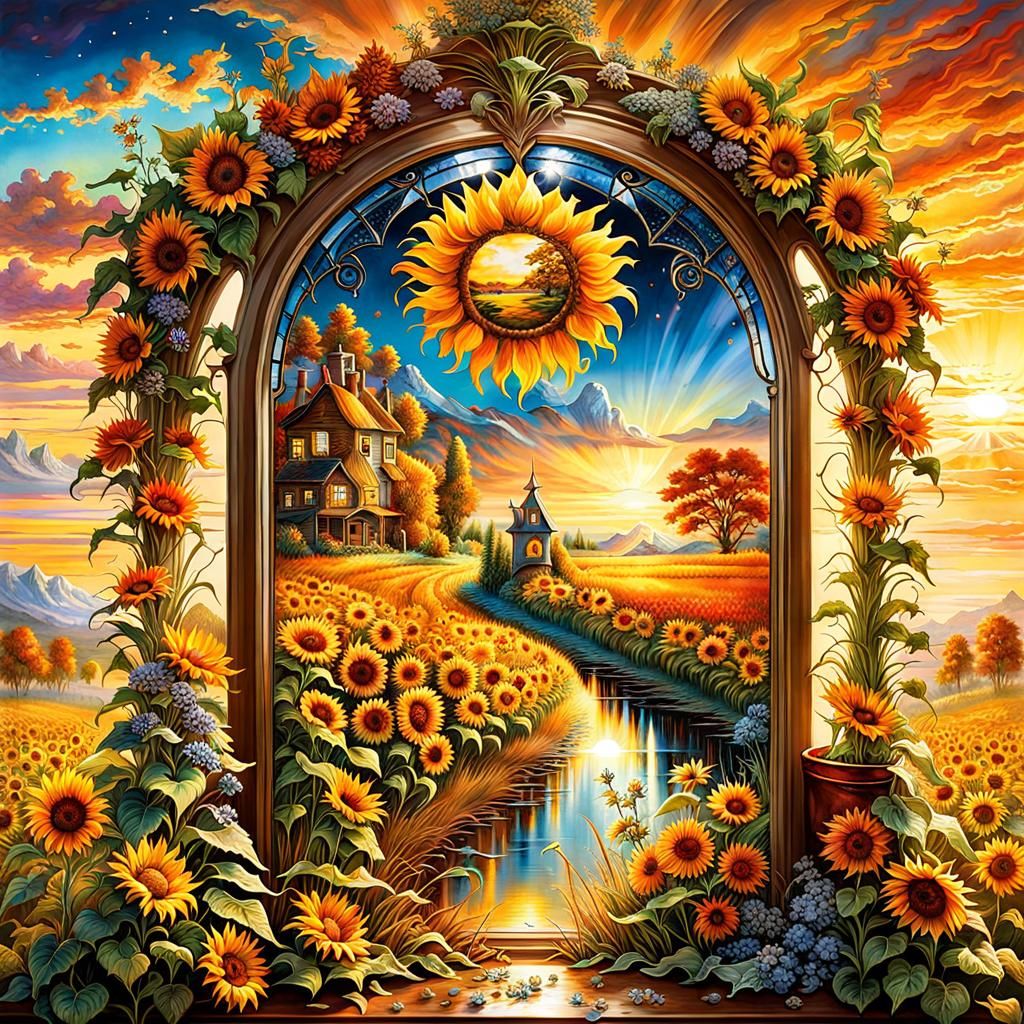 Magical door to a Sunflower field of Dreams 🌞🌻  by @Vixsin