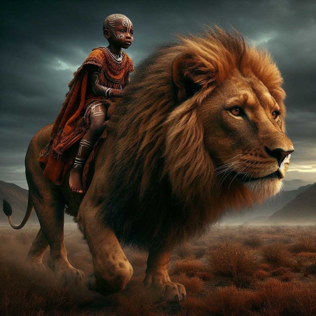 "When a child rides a lion, courage embraces him."