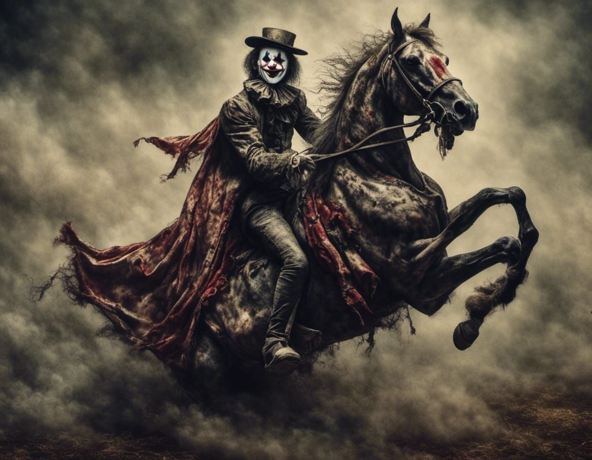 Creepy clown on a horse, horror movie, sleepy hollow - AI Generated ...