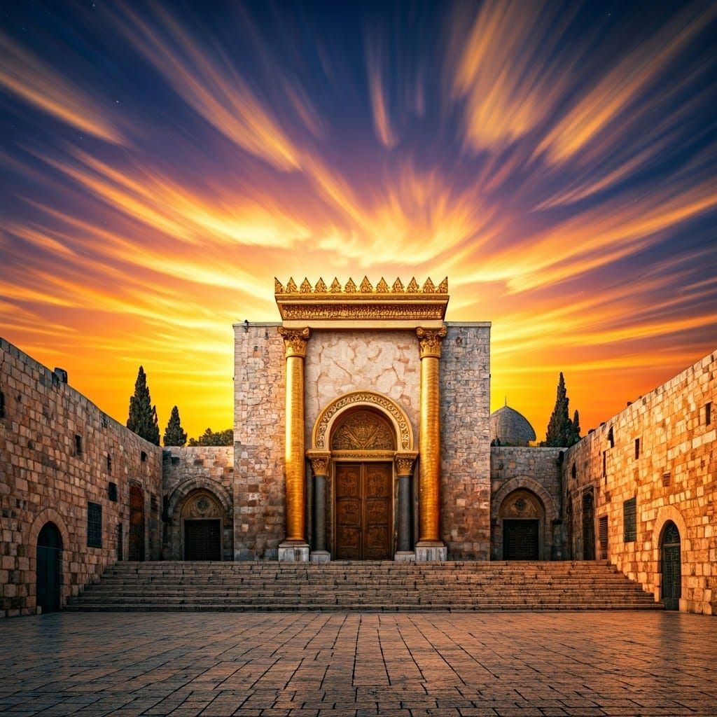 Jewish Temple in Jerusalem, Radiant at Sunset