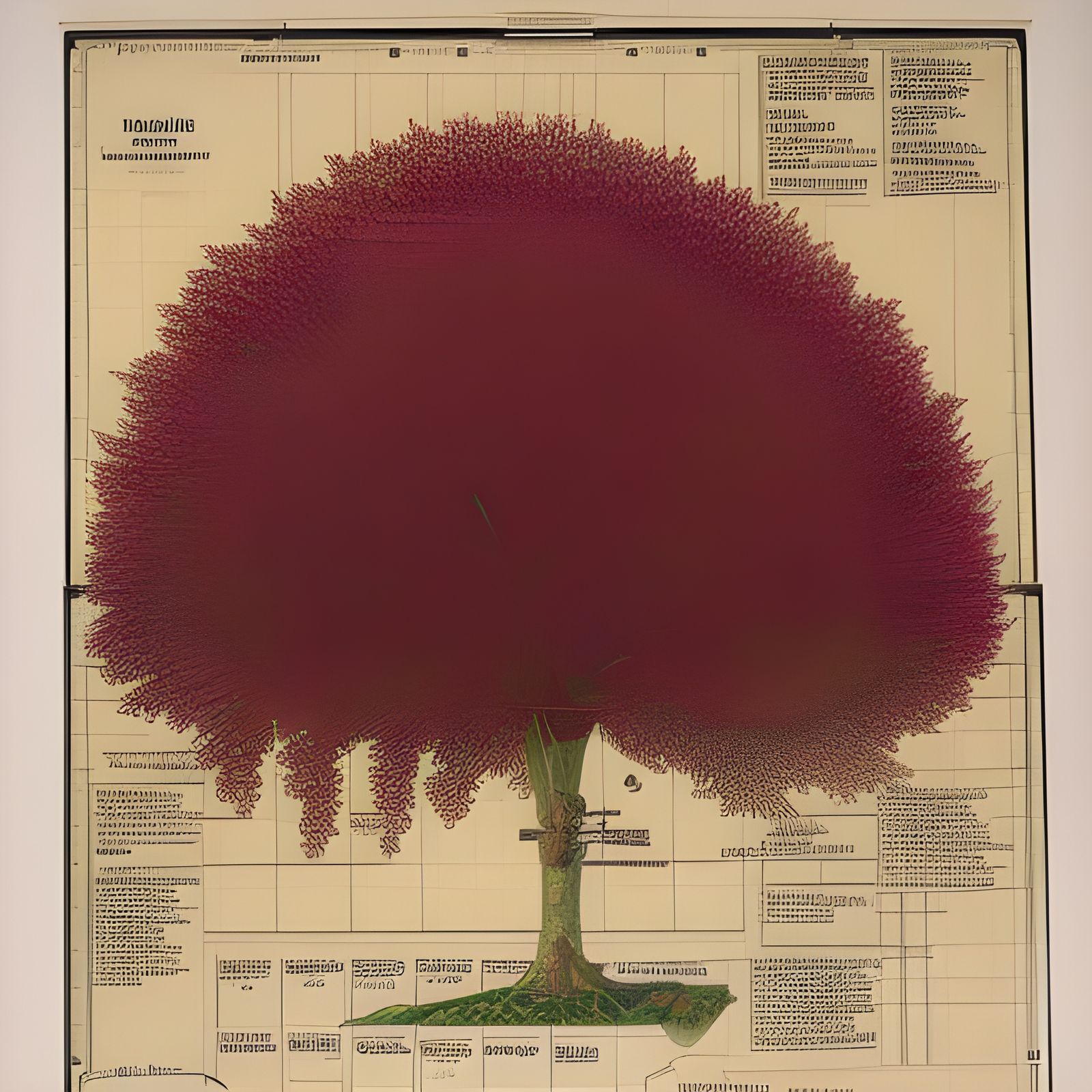 blueprint of a red tree