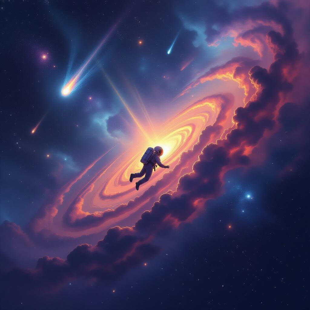 Astronaut Adrift in Cosmic Nebula, Surreal Style