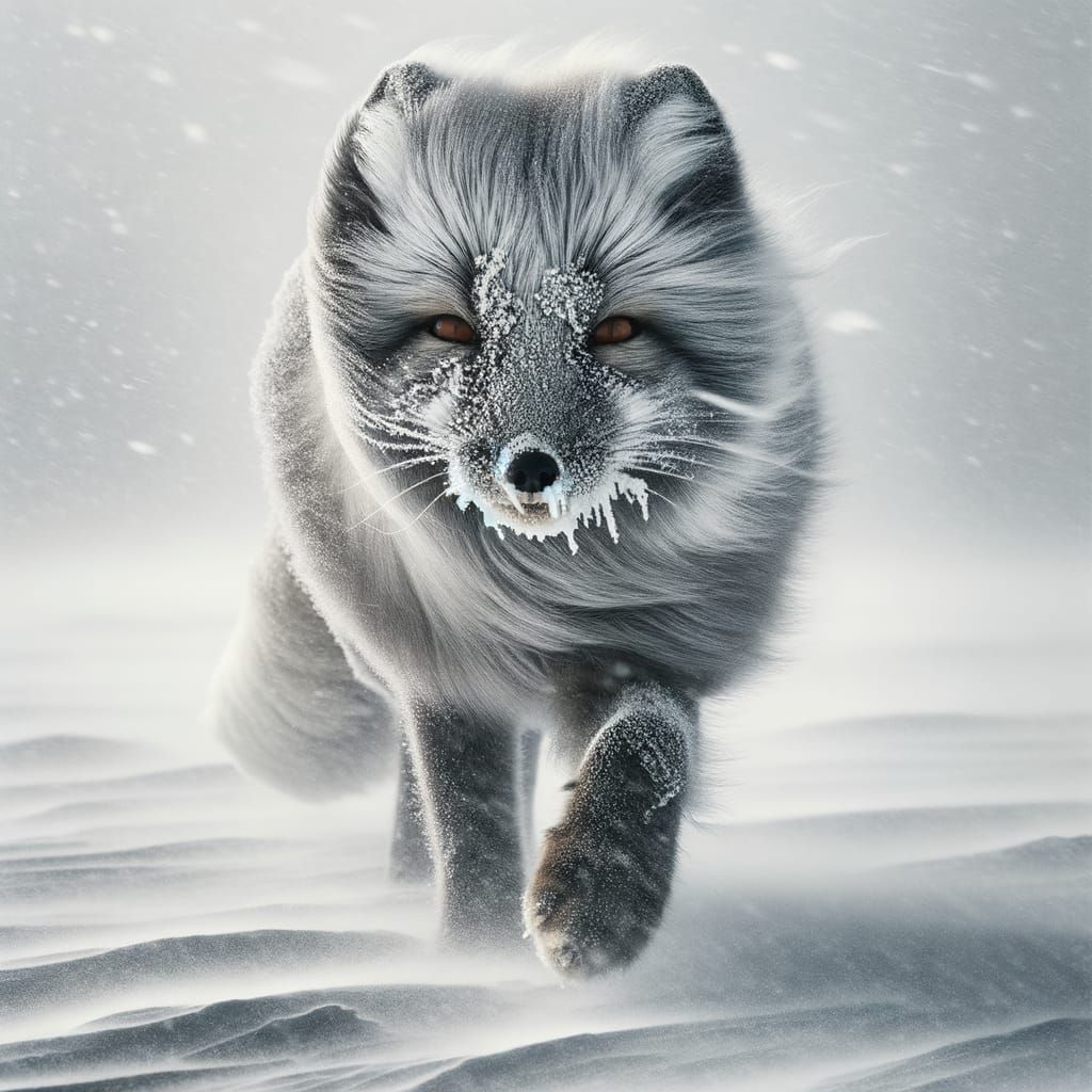 Arctic Fox in Blizzard, Ultra-Realistic Wildlife Photography