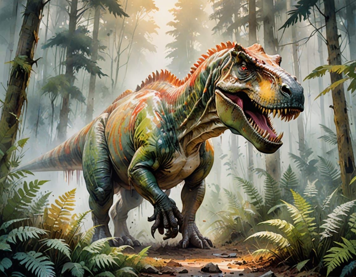 Huge tyrannosaurus at the edge of the forest  by @AVA