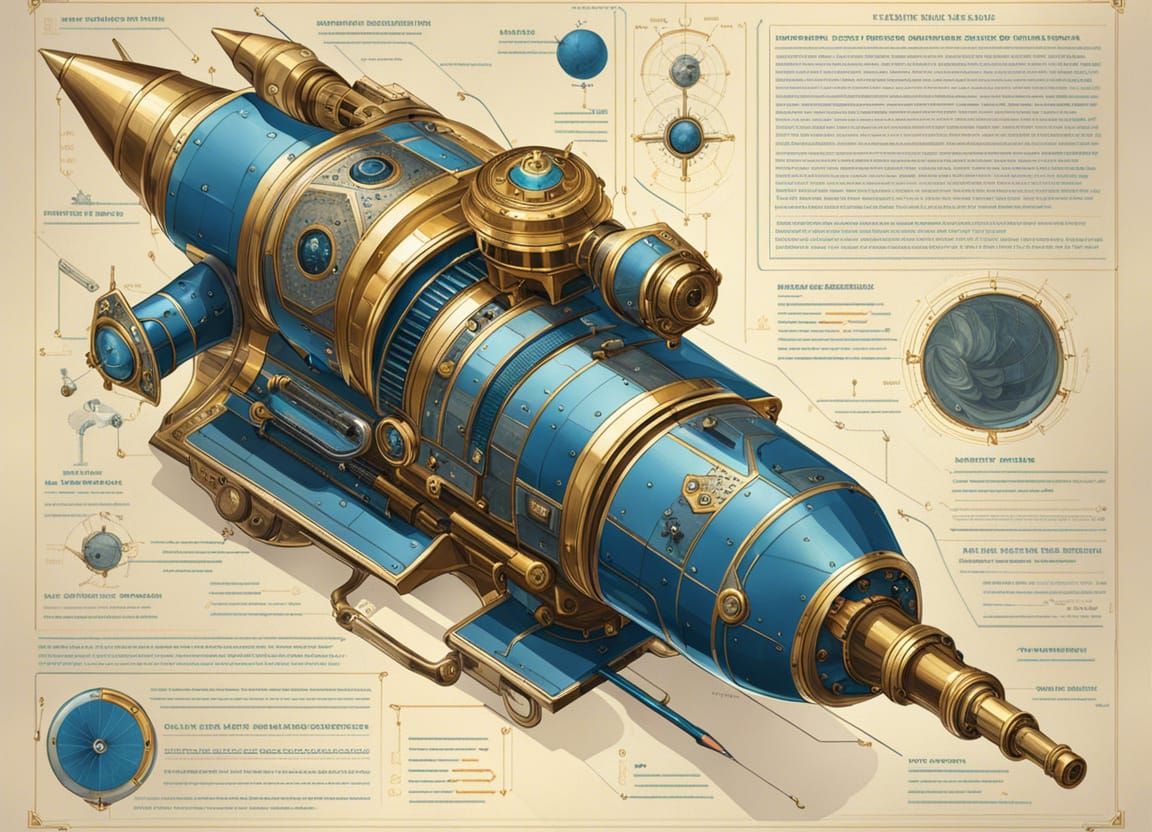 concept designs of a futuristic, raygun , steampunk, blue go...