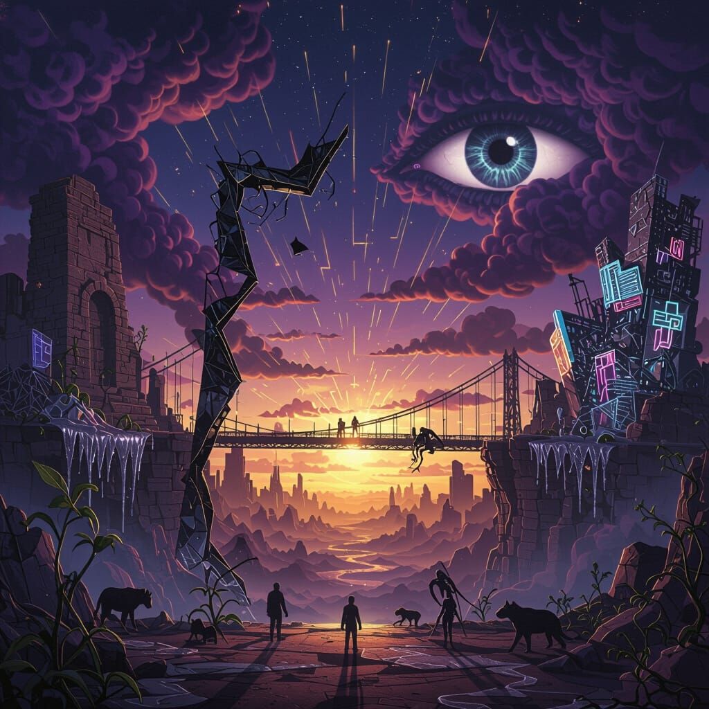 Psychedelic Dark Fantasy: Fractured Horizon, Smoke Clouds, G...