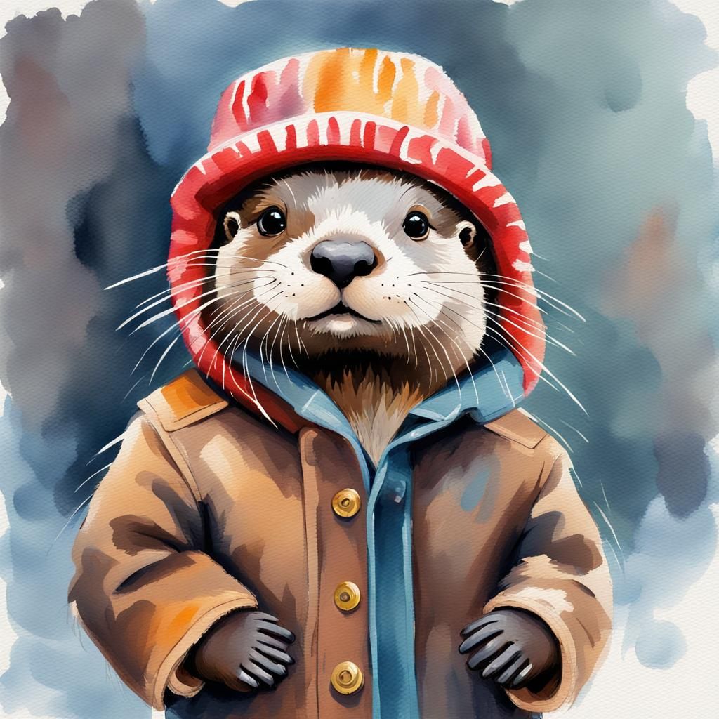 cute baby otter in a jacket and winter hat - AI Generated Artwork ...