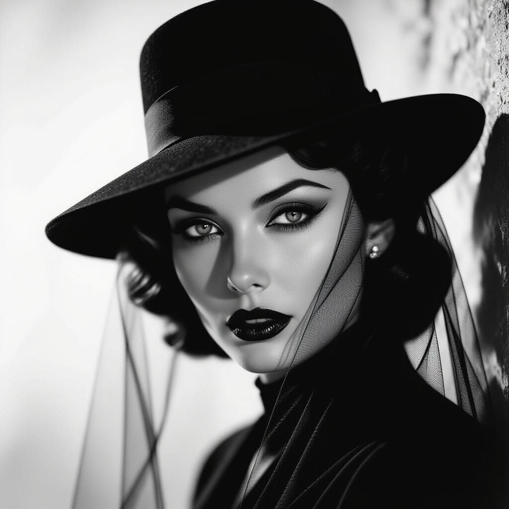 🖤 “Mysterious woman in a hat with a veil”  by @Velvet Ray
