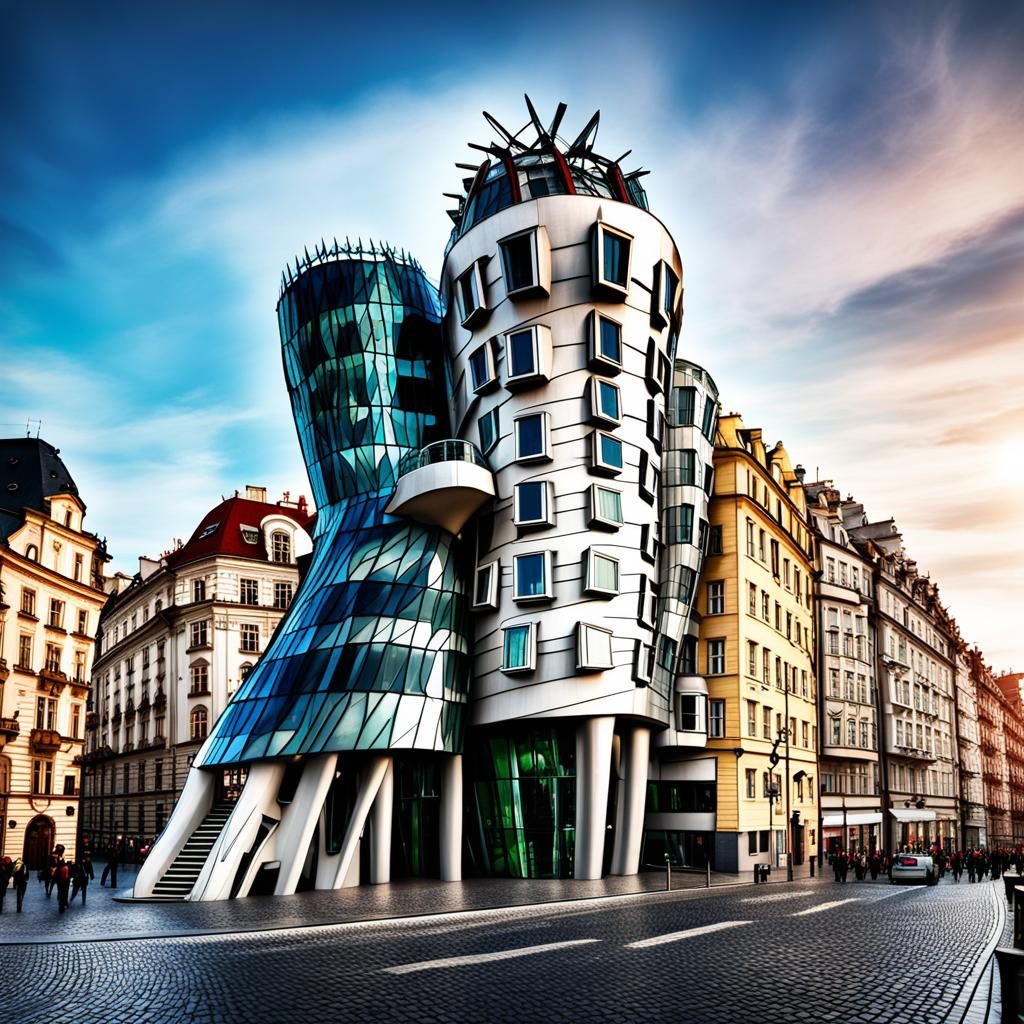 Dancing House - Prague, Czech Republic, insanley detailed background, insanley highly detailed, colorful, ...  by @Gaby