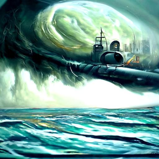 Hurricane at Sea: Detailed Oil Painting