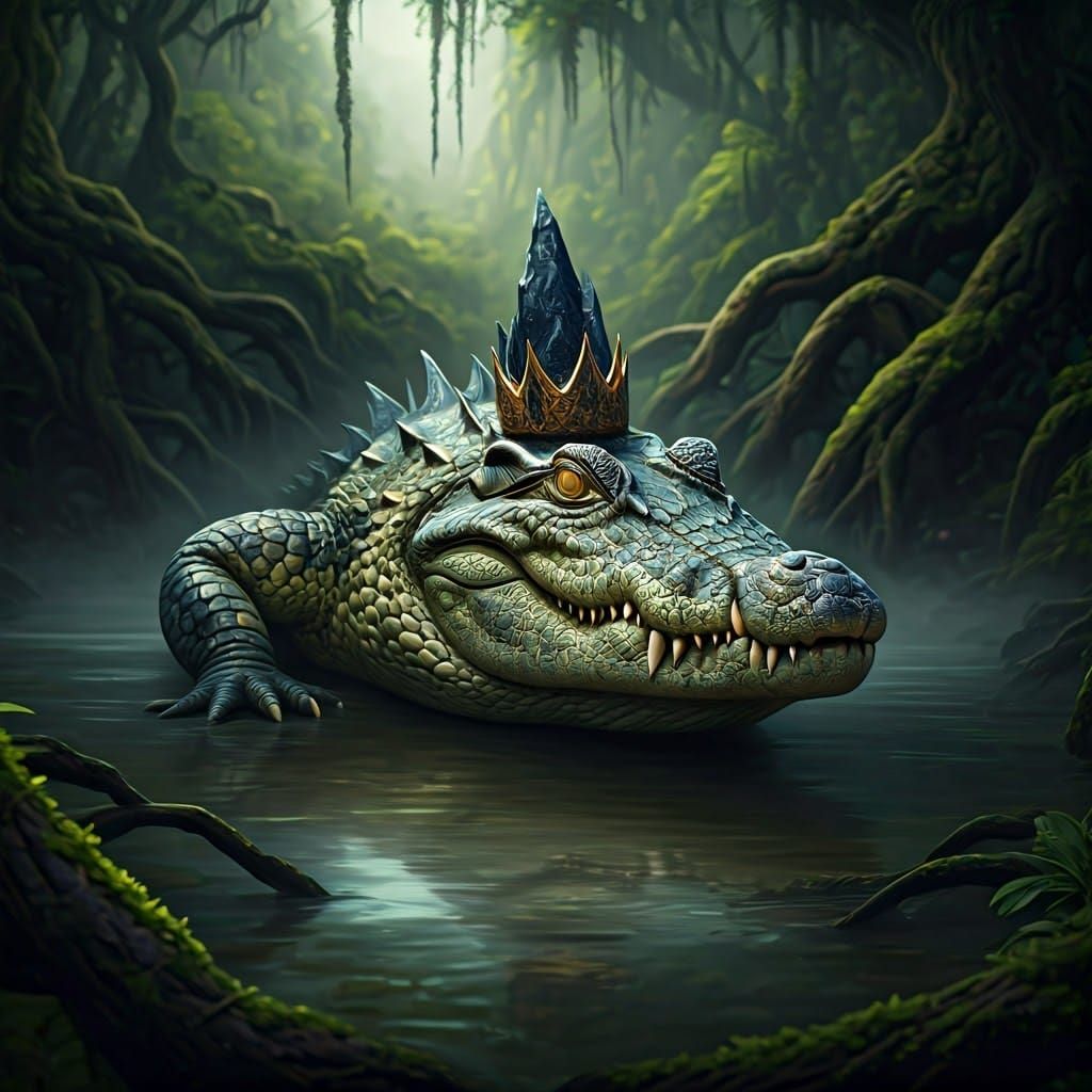 Regal Crocodile with Cruel Smile in Fantasy Art