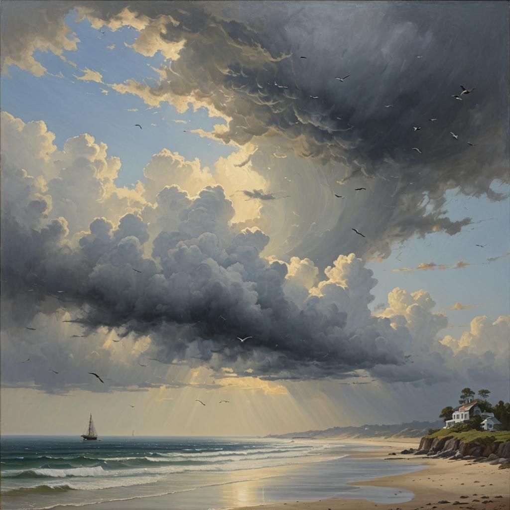 Above our heads the sullen clouds
Scud, black and swift, acr...