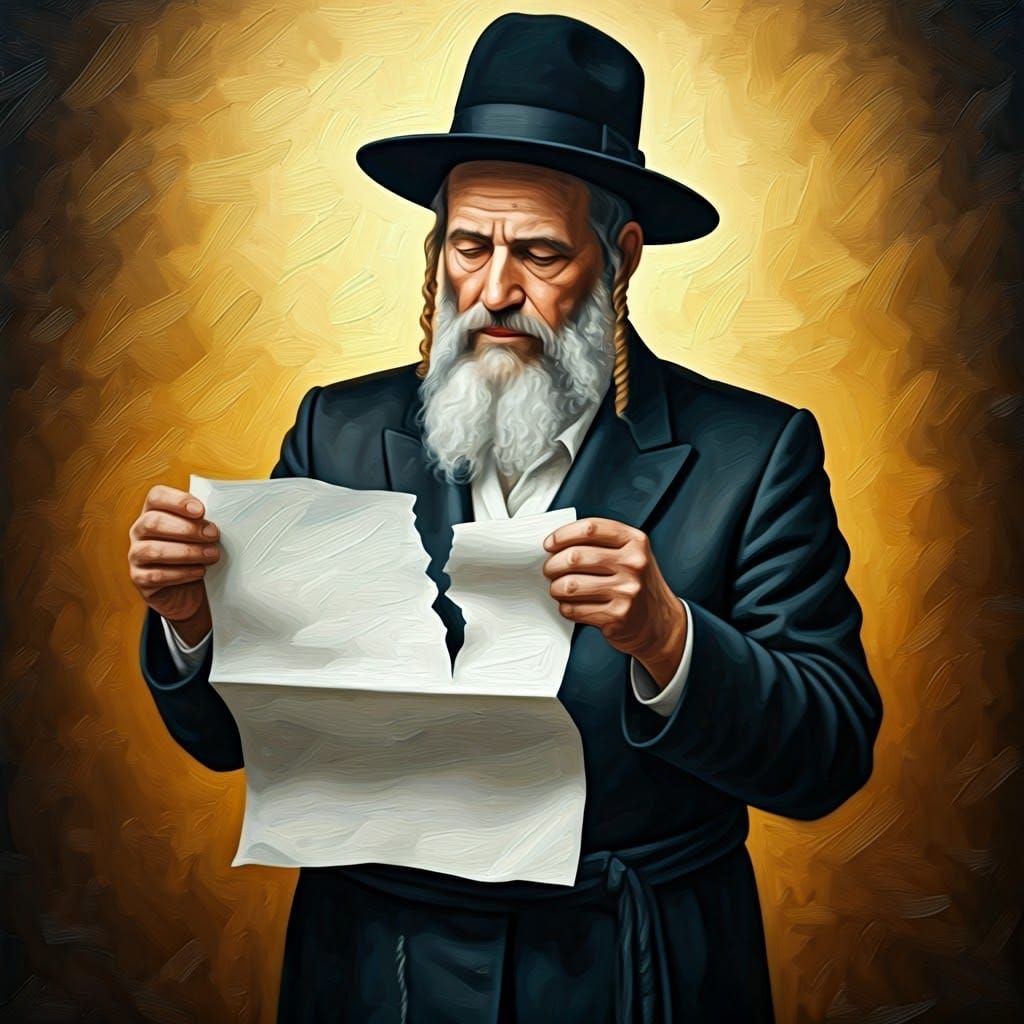 Orthodox Jew Tears Paper in Golden Light
