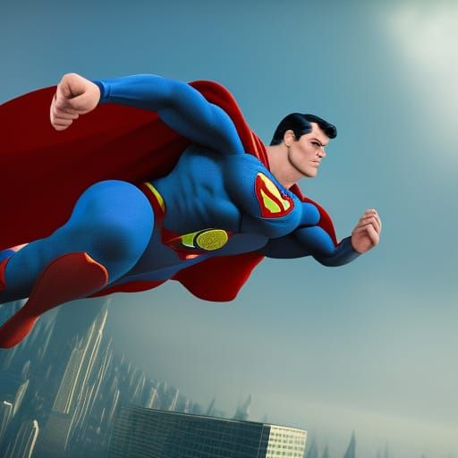 Superman flying over the city