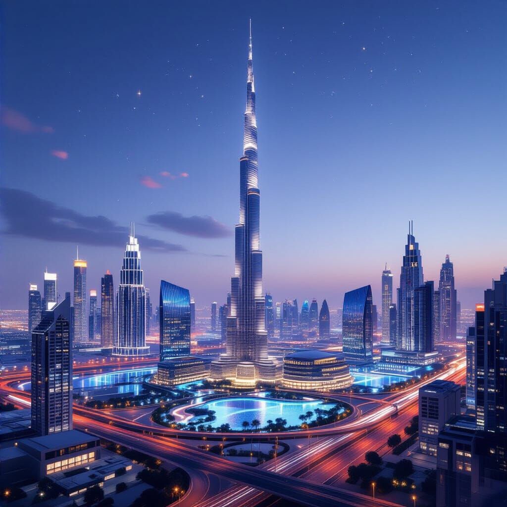 Futuristic Floating City at Sunset with Robotic Dragon