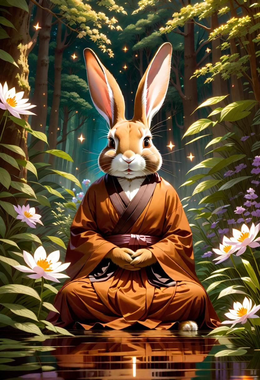 Meditating Rabbit (Mysterious XL v4 - Creative Upscale 50%)