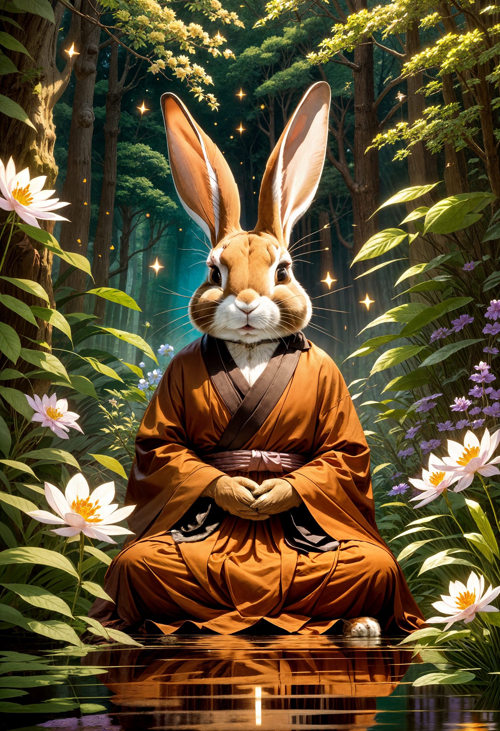 Meditating Rabbit (Mysterious XL v4 - Clarity Upscale 50%)