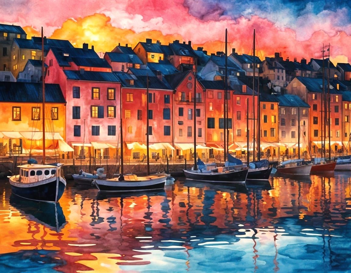 Harbor at Sunset  by @Solemn