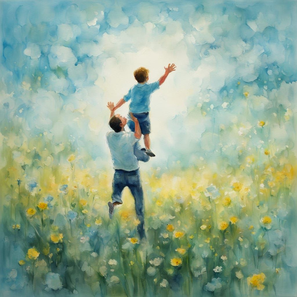 Father Reigns Over the World in Whimsical Watercolor