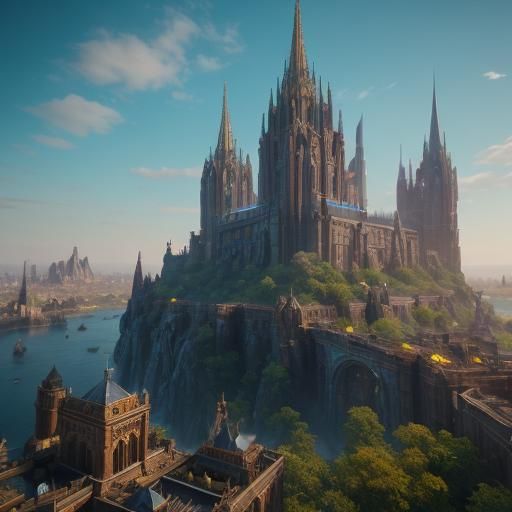 Vibrant Fantasy Cityscape with Mystical Energy