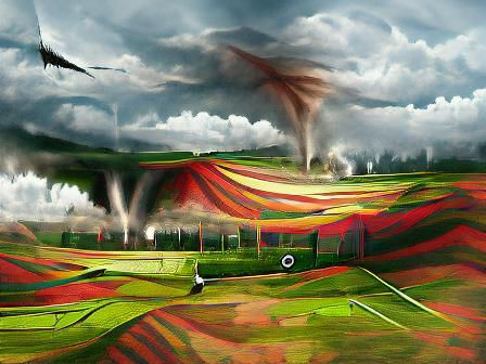 Tornado on a field detailed painting digital illustration