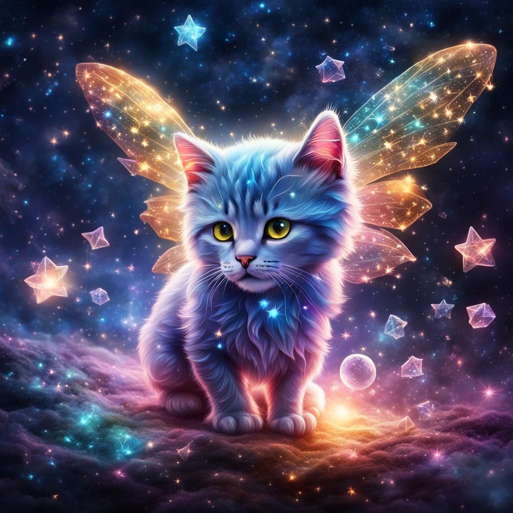 A crystal colorful fairy made out of stars and galaxy with a...