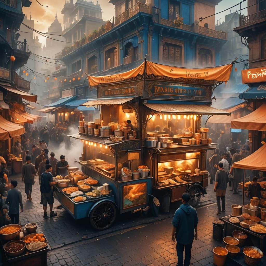 A food cart full of street food  by @SkyRainbow