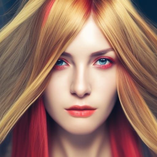 beautiful women portrait with golden short bangs shiny black...