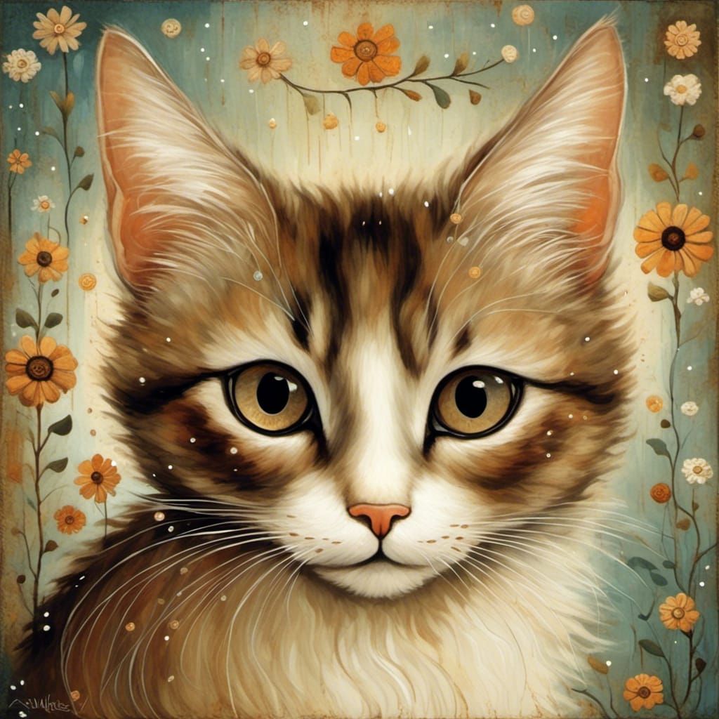 Cat Portrait in Decorative Surrealist Style