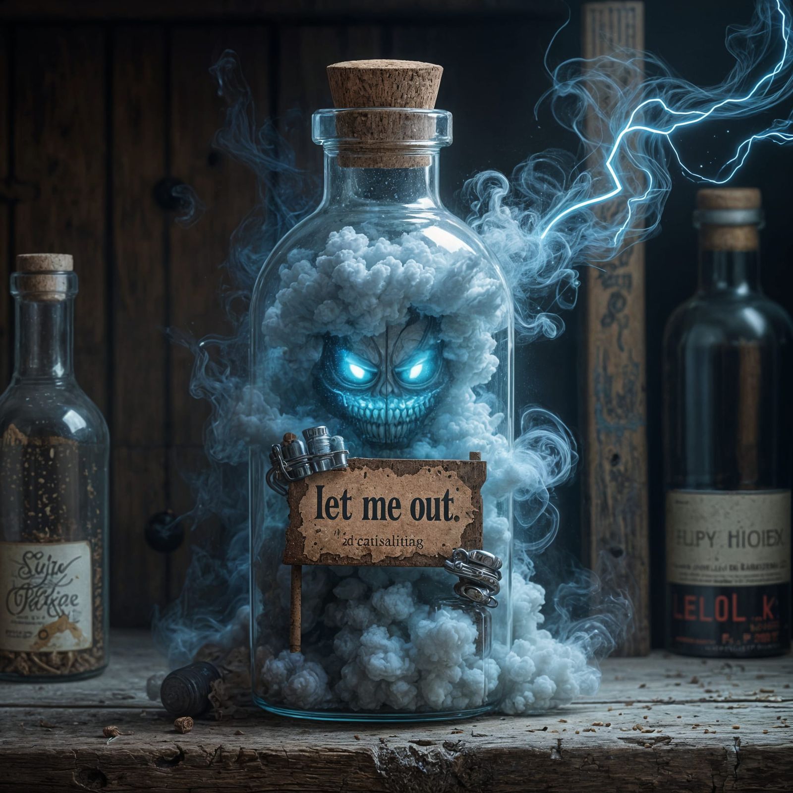 Hyperrealistic Specimen Bottle with Smoke Being