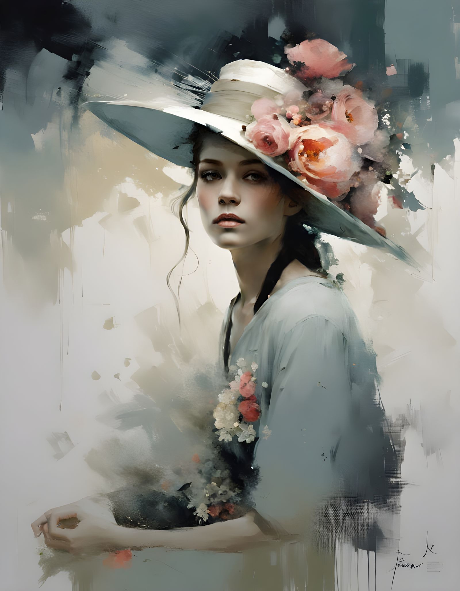 Beautiful young woman wearing floral hat  by @Sabasid
