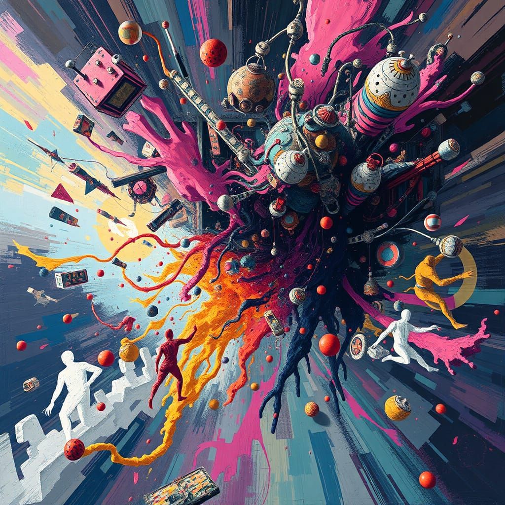 Dynamic Chaos: A Vibrant Surreal Futuristic Depiction