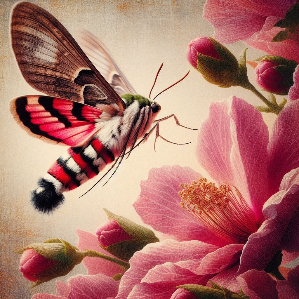 🦋🌺🌫️🌈🌅🎨 hawk moth in mid-air (photorealistic, Ukiyo-e)