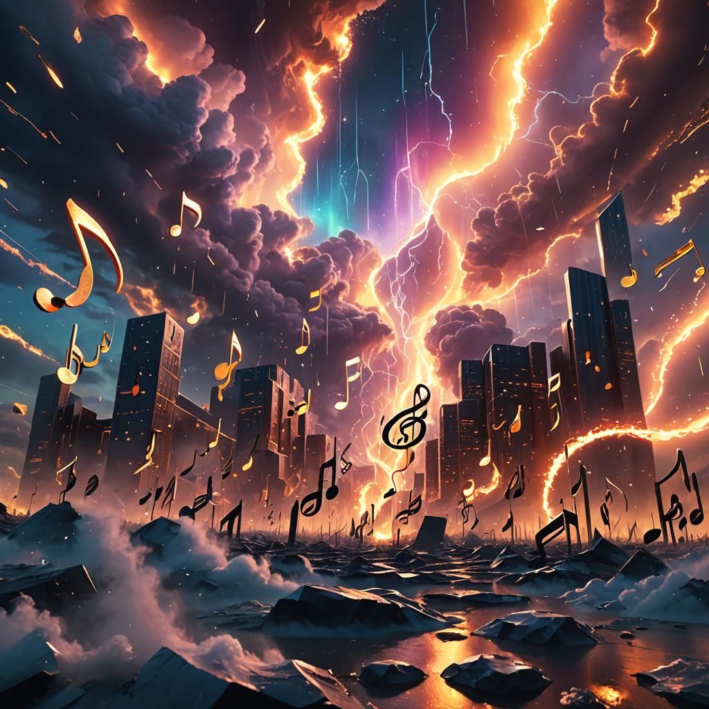 Futuristic Music Landscape with Giant Notes