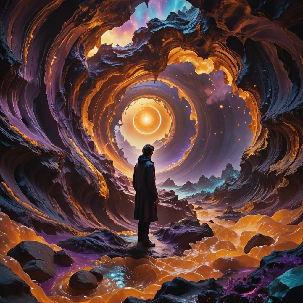 Surreal Wormhole Sucking Figure into Underworld