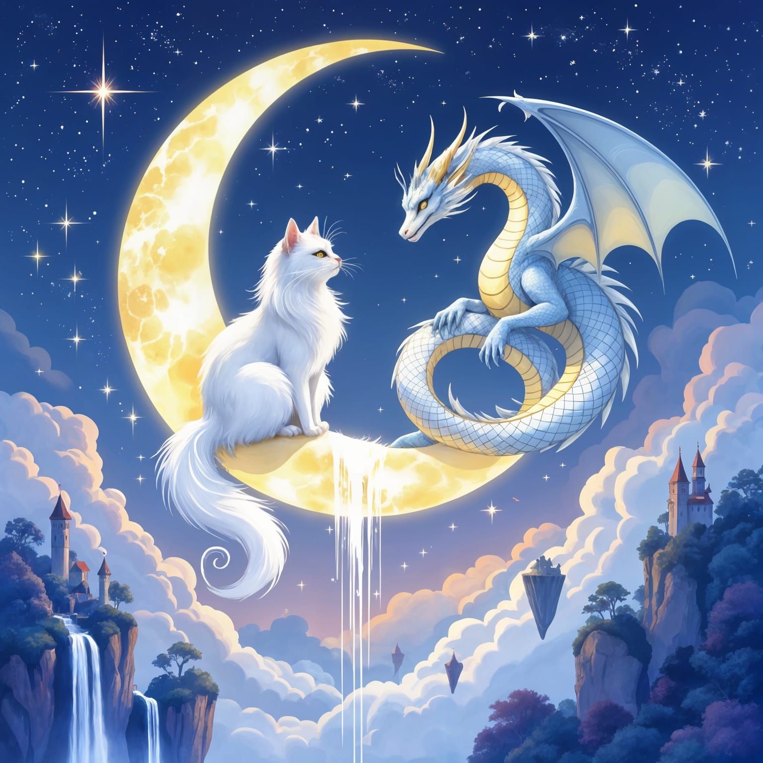 have the moon with the cat and dragon be in the sky over the samurai - Start Image 2