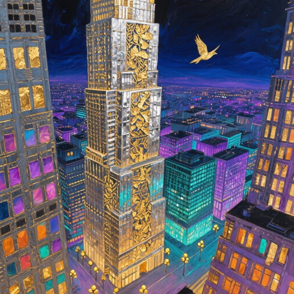 Gold and Acrylic Skyscrapers at Night
