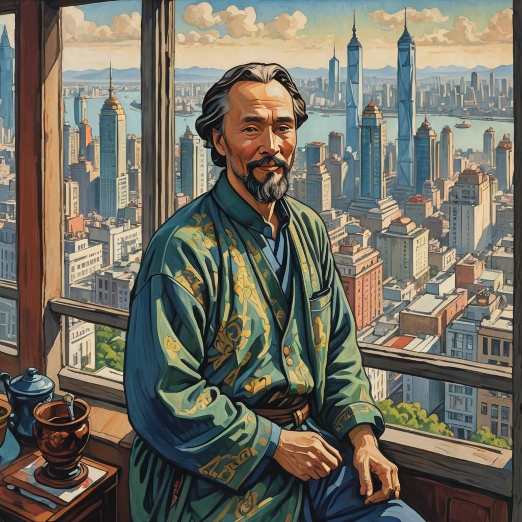 A portrait of the artist Roerich in   the city  Shanghai. Ni...