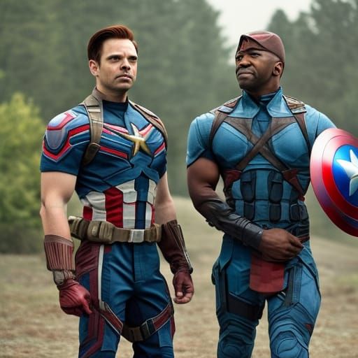 bucky barnes as captain america with falcon as his sidekick 