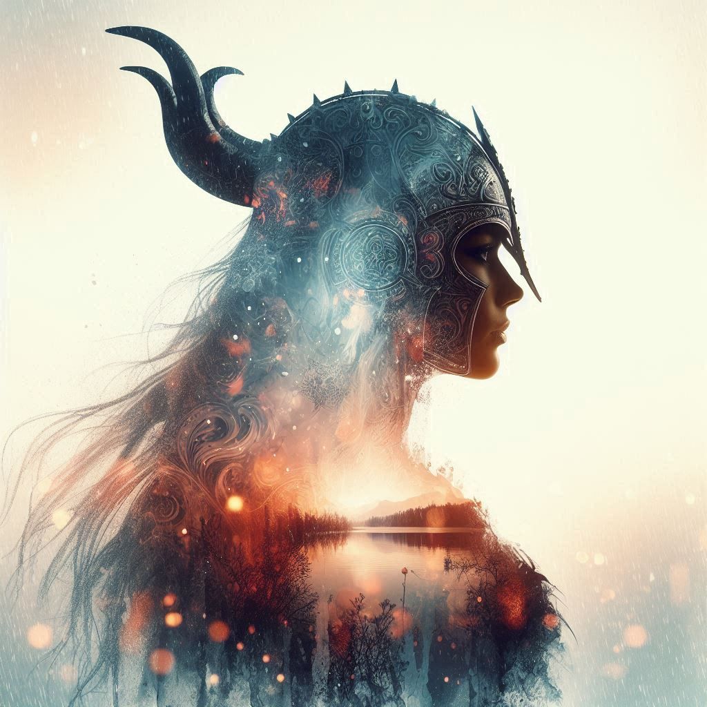 double exposure beautiful fantasy DALL-E 3 portrait landscap...
